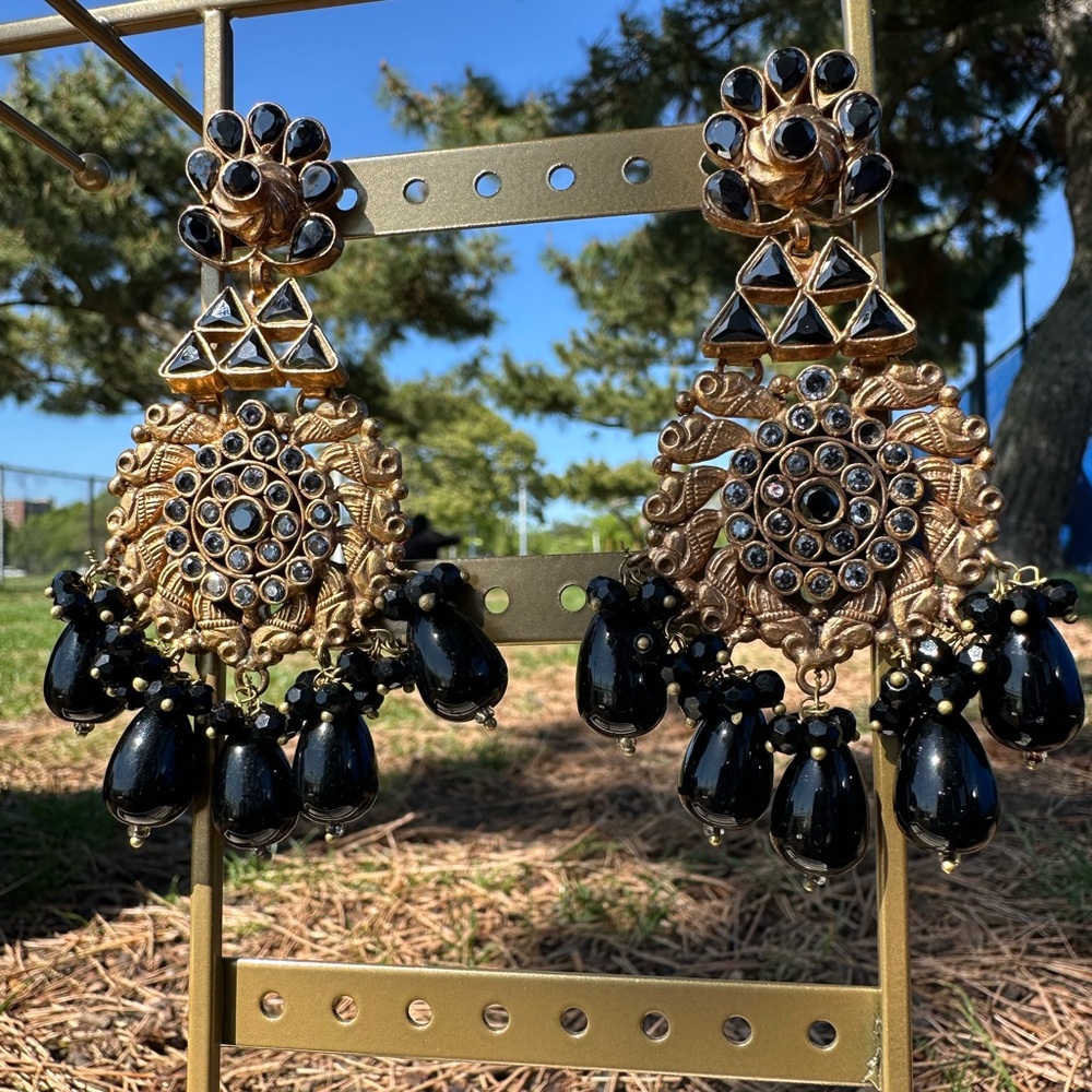 Elegant Black and Gold Statement Earrings